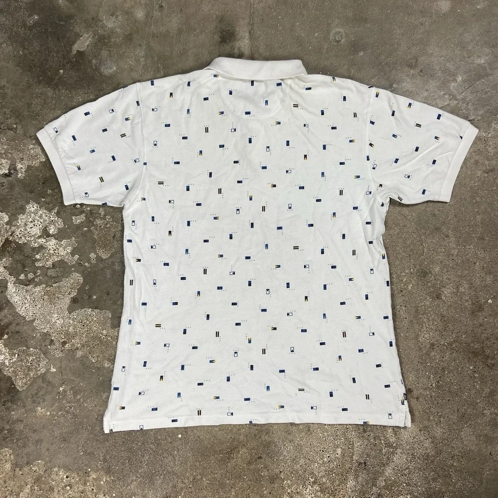 Vintage 90s Chaps Ralph Lauren Polo Shirt Size Large White Nautical Flag Pattern